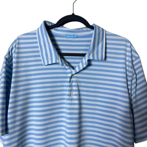 J McLaughlin Polo Shirt Mens Size XXL Short Sleeve Golf Athleisure Blue Striped - Picture 2 of 7